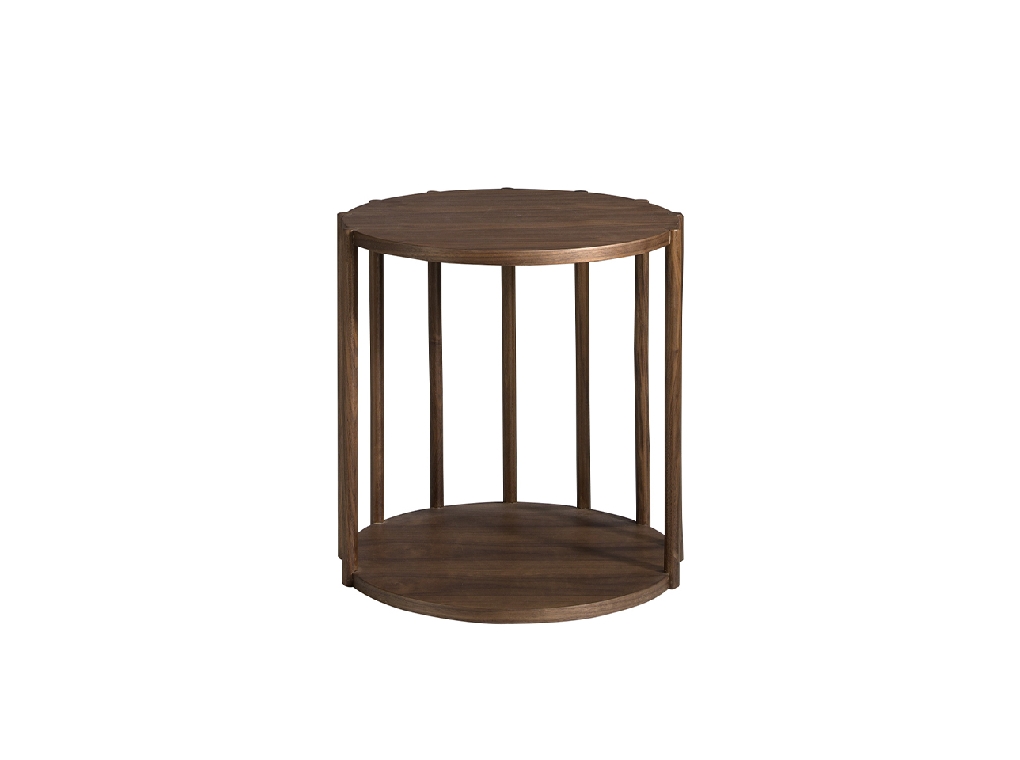 Walnut round wood corner table