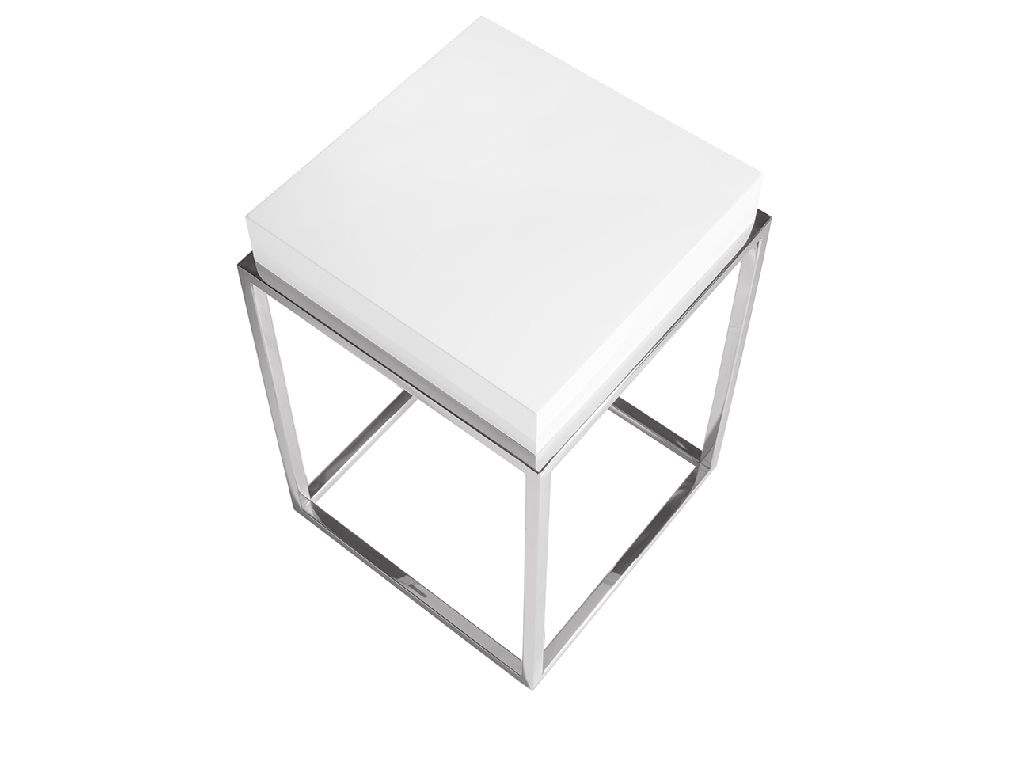 White wooden corner table and chrome steel