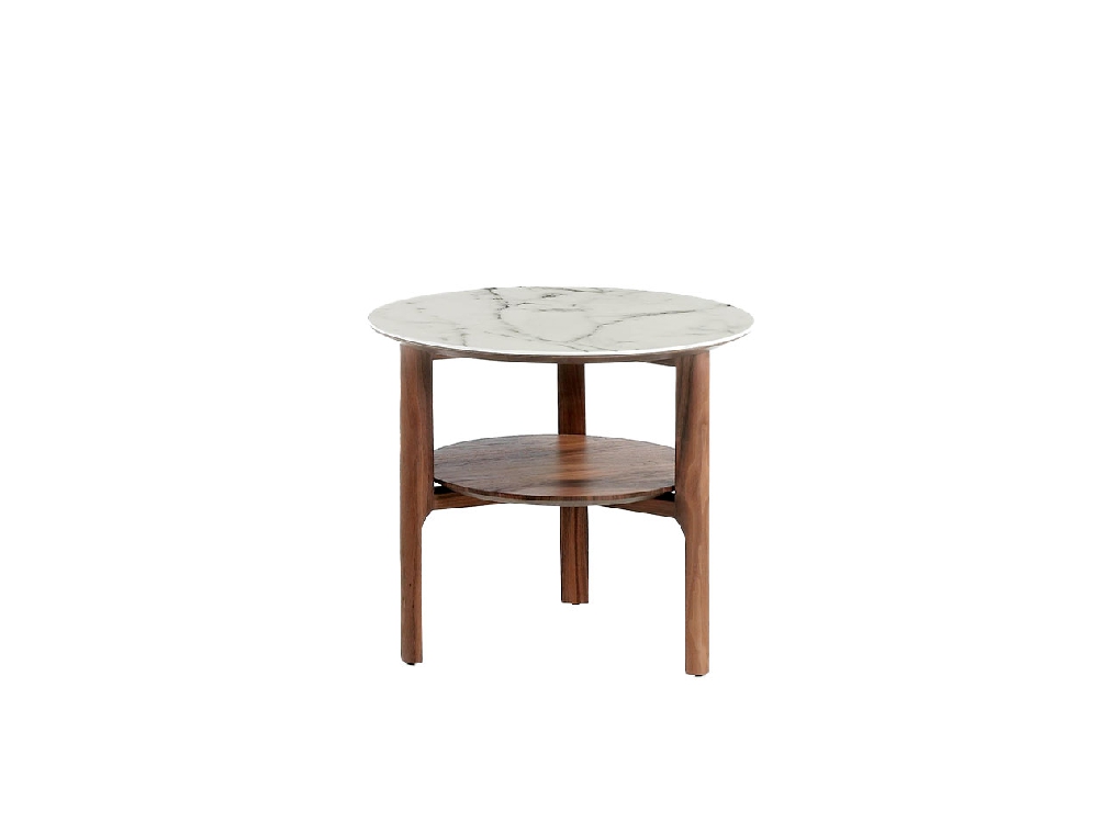Round corner table in fiberglass marble and Walnut wood