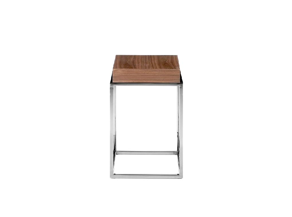 Walnut wood and chrome steel corner table