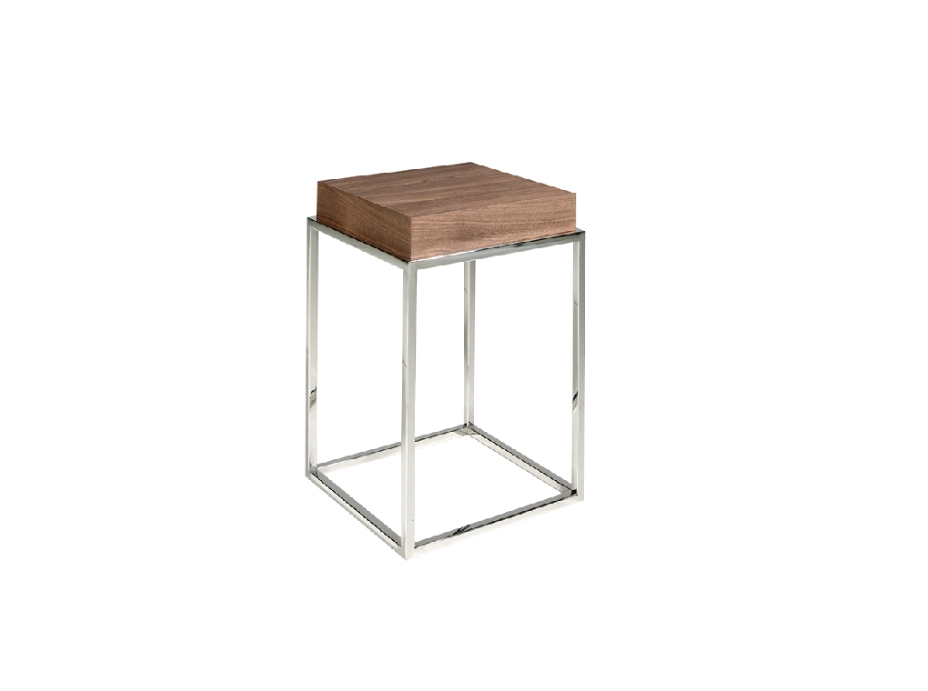 Walnut wood and chrome steel corner table