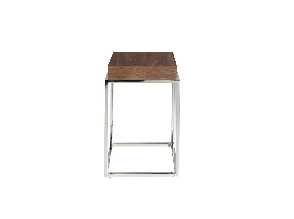 Walnut wood and chrome steel corner table