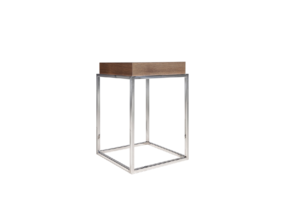 Walnut wood and chrome steel corner table