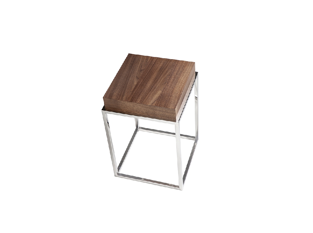 Walnut wood and chrome steel corner table