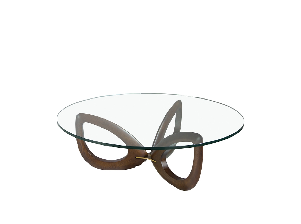 Walnut wood and tempered glass coffee table