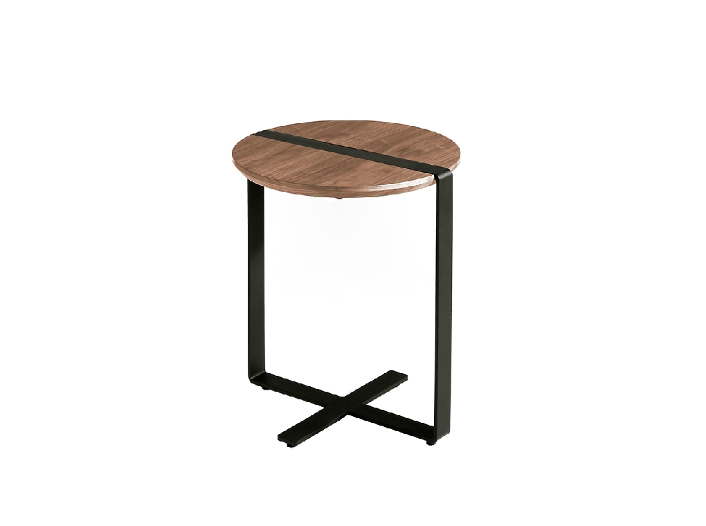 Walnut wood and black steel corner table