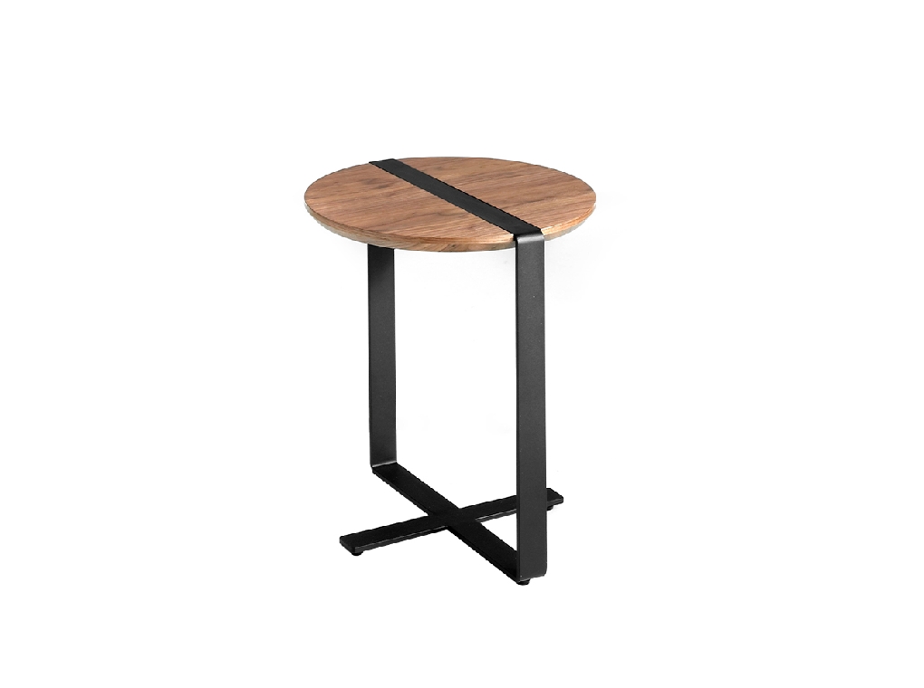 Walnut wood and black steel corner table