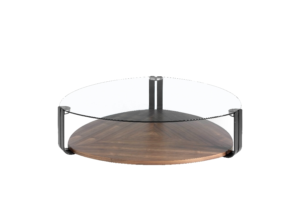 Walnut wood and tempered glass coffee table