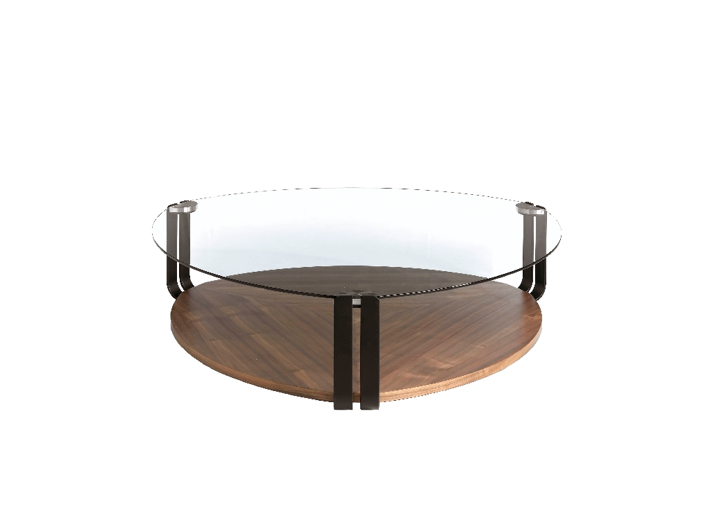 Walnut wood and tempered glass coffee table