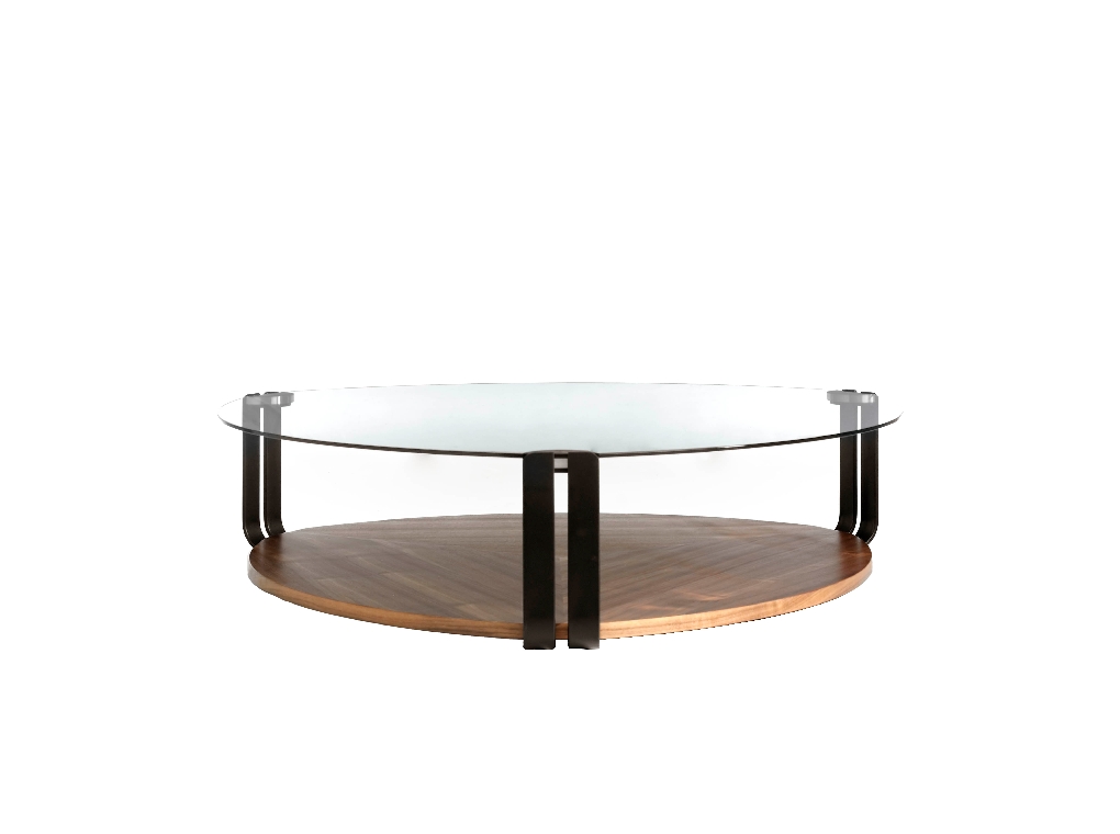 Walnut wood and tempered glass coffee table