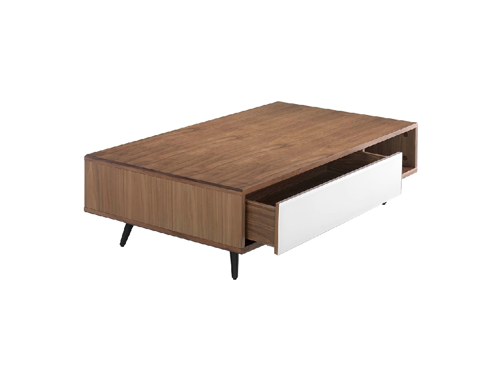 Walnut wood coffee table and white stained glass Walnut wood coffee table and white stained glass