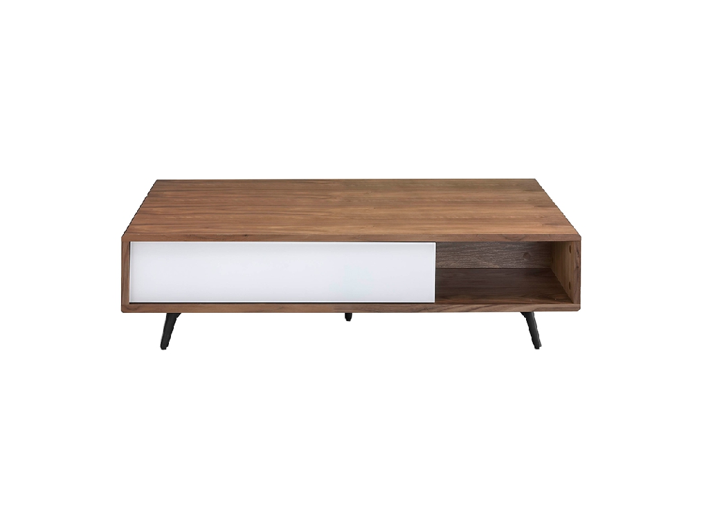 Walnut wood coffee table and white stained glass Walnut wood coffee table and white stained glass