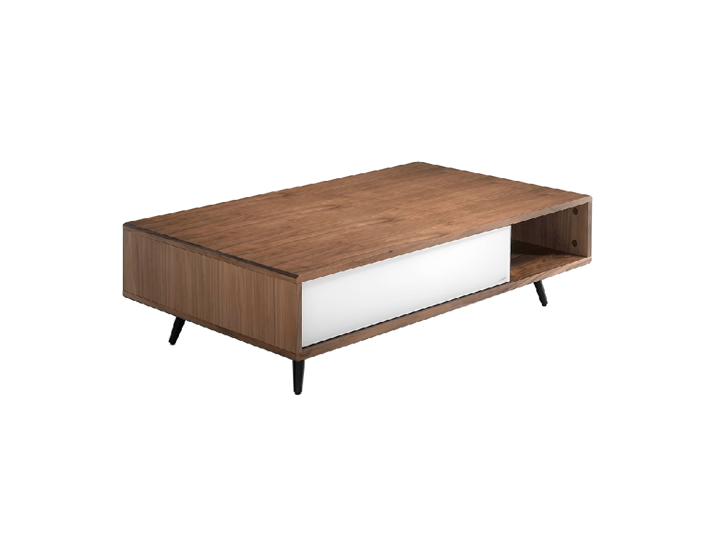 Walnut wood coffee table and white stained glass Walnut wood coffee table and white stained glass
