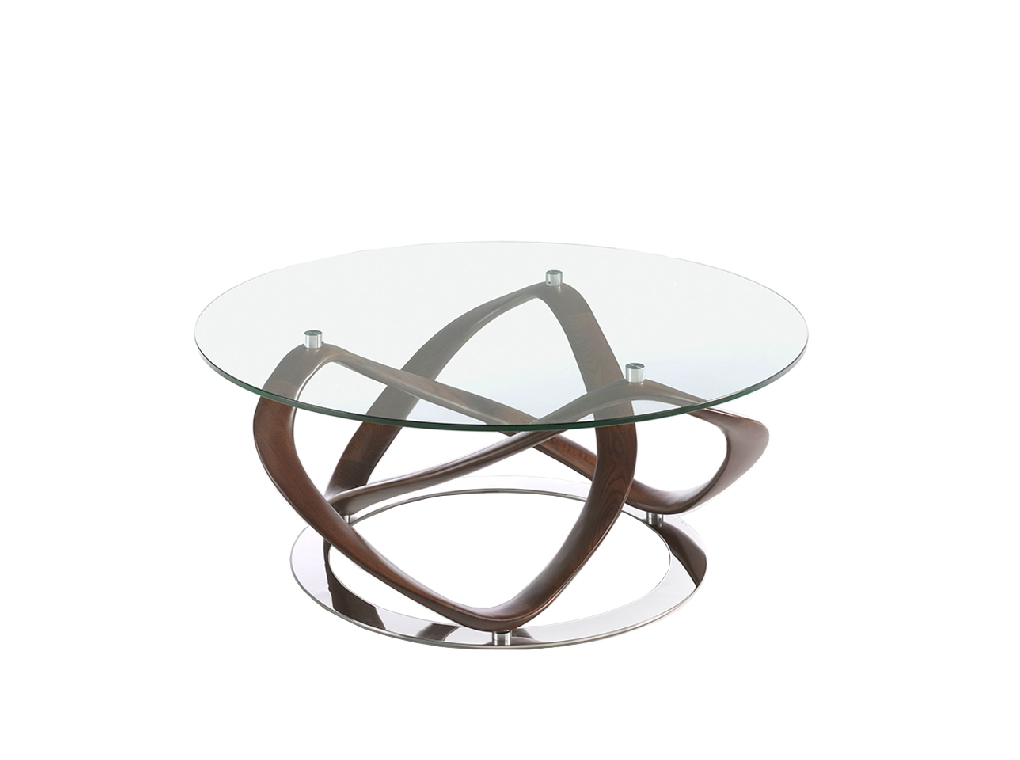 Round Coffee Table In Tempered Glass And Walnut Solid Wood Angel Cerdá Round Coffee Table In Tempered Glass, Four Hands Mesa Round Coffee Table Dimensions