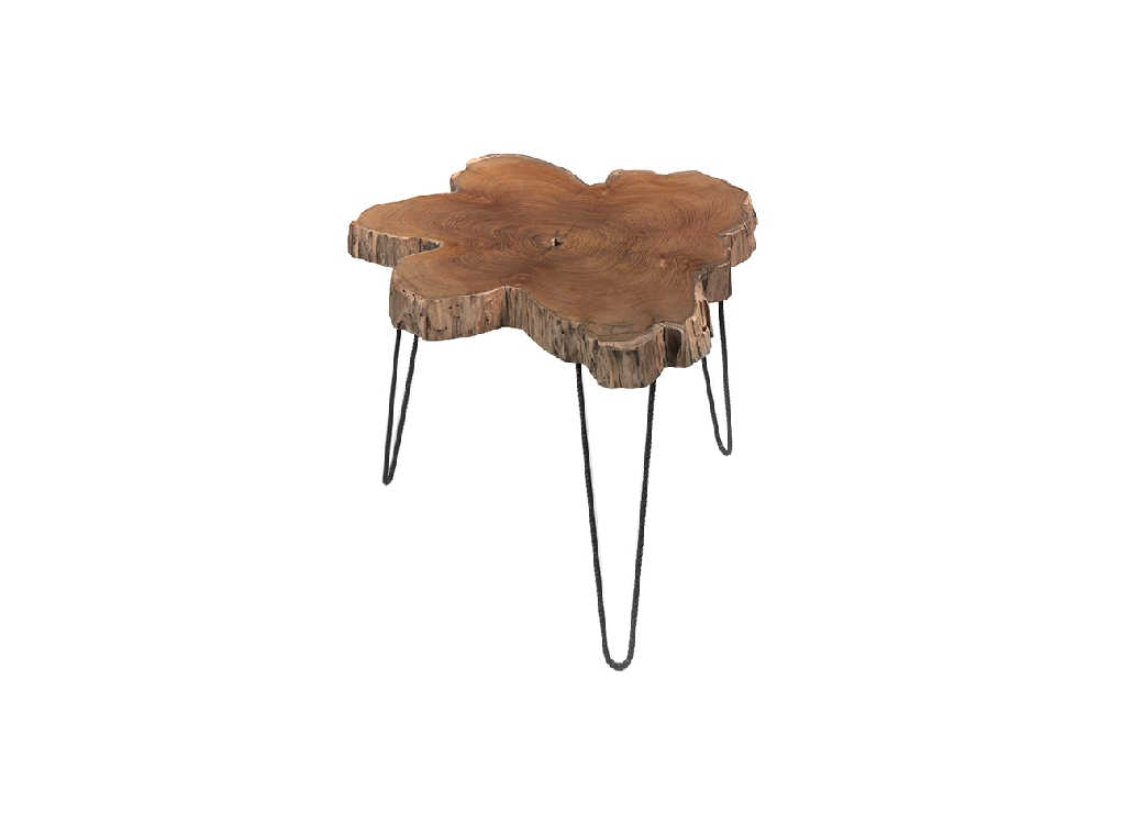 Corner table in solid Teak wood and black wrought iron Corner table in solid Teak wood and black wrought iron