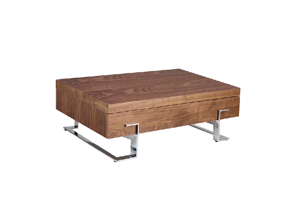 Coffee table in walnut wood and chrome-plated steel