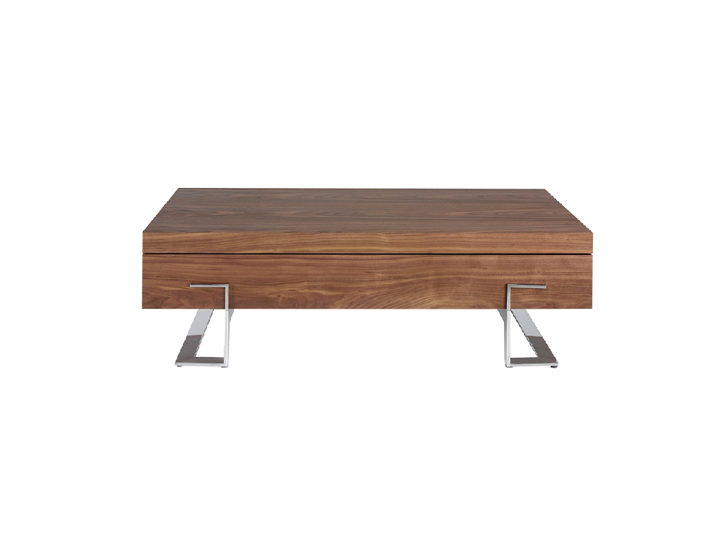 Coffee table in walnut wood and chrome-plated steel