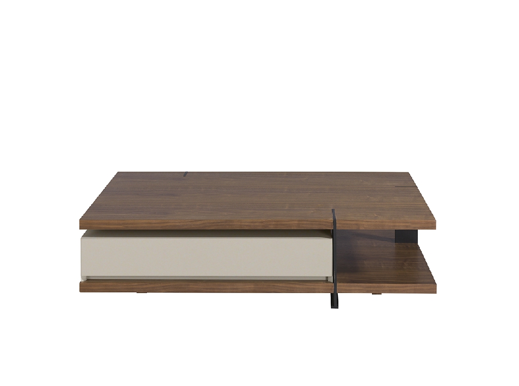 Table basse rectangulaire en bois de couleur brouillard et noyer