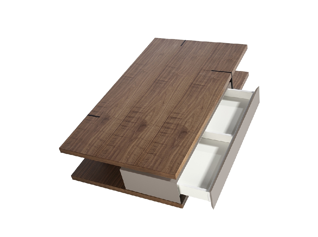 Tavolino rettangolare in legno color nebbia e noce