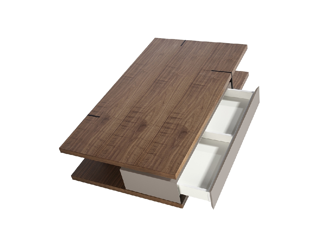 Table basse rectangulaire en bois de couleur brouillard et noyer