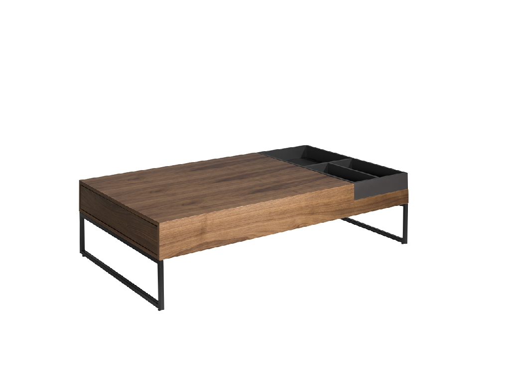 Rectangular coffee table in grey and walnut colour wood