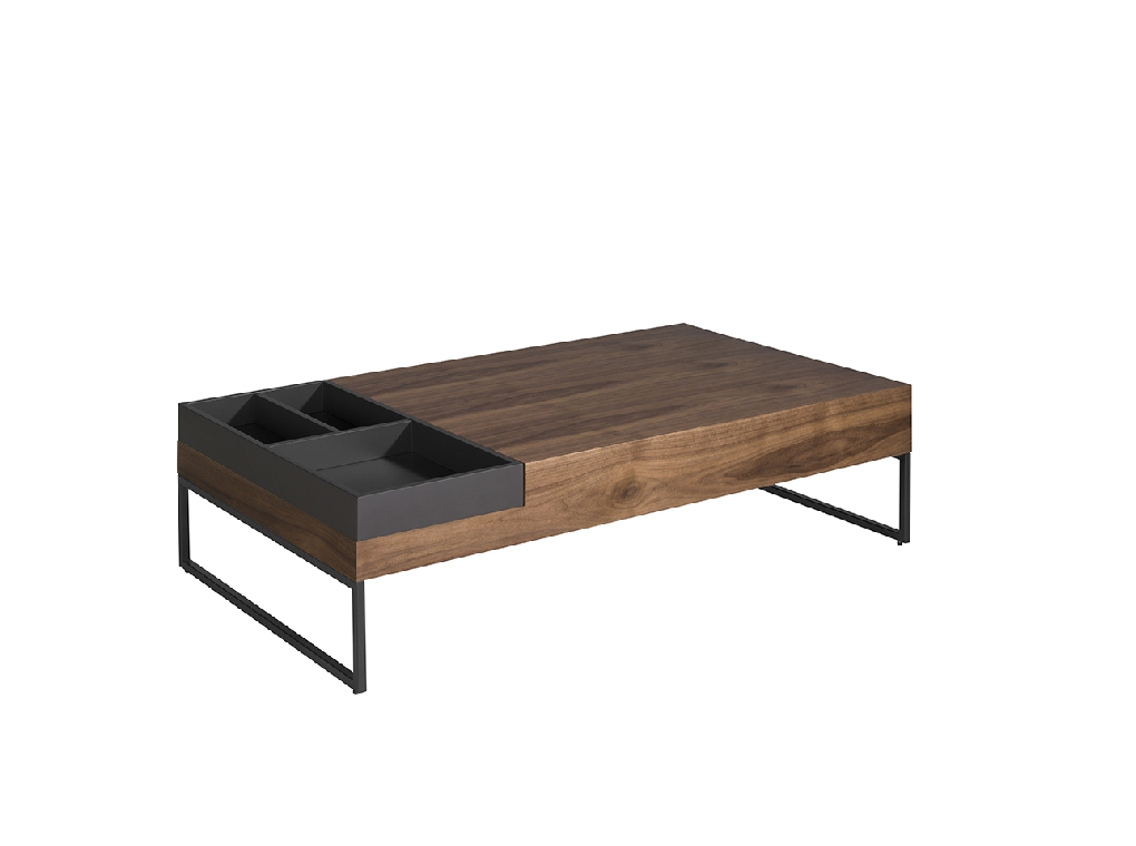 Rectangular coffee table in grey and walnut colour wood