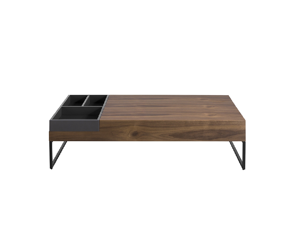 Rectangular coffee table in grey and walnut colour wood