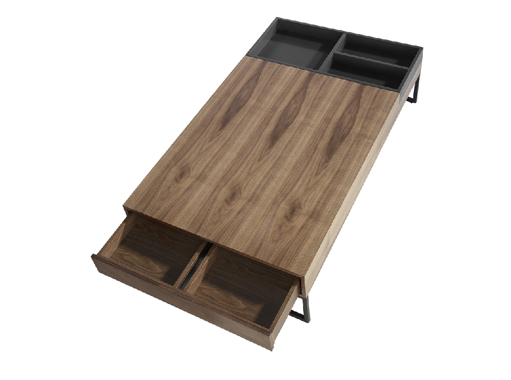 Rectangular coffee table in grey and walnut colour wood