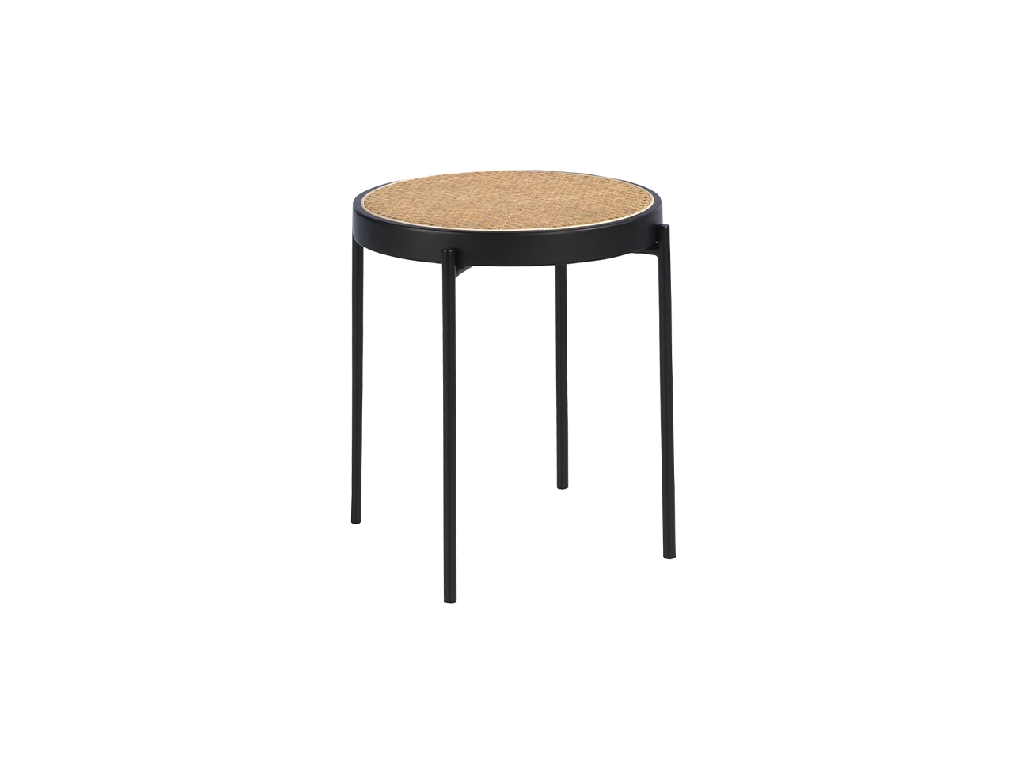 Round corner table in rattan and black steel