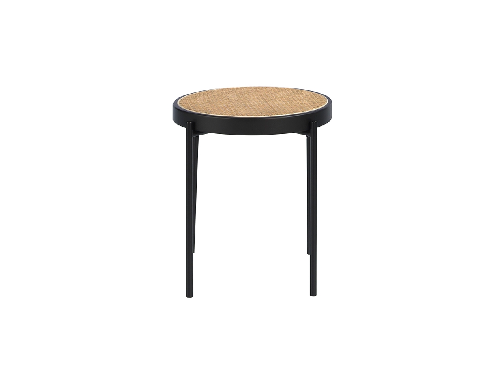 Round corner table in rattan and black steel