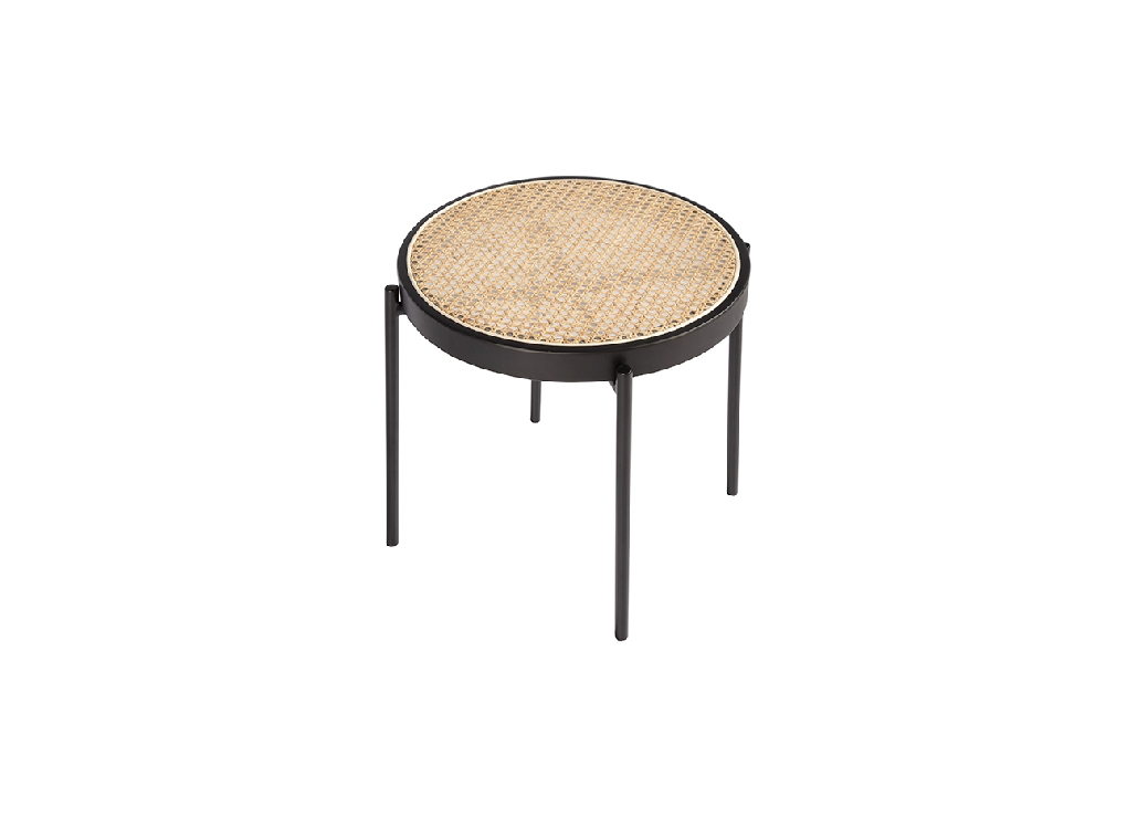 Round corner table in rattan and black steel