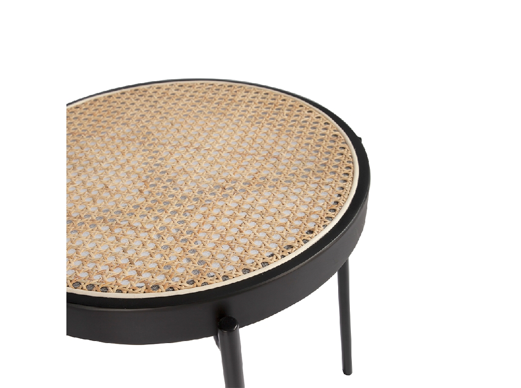 Round corner table in rattan and black steel