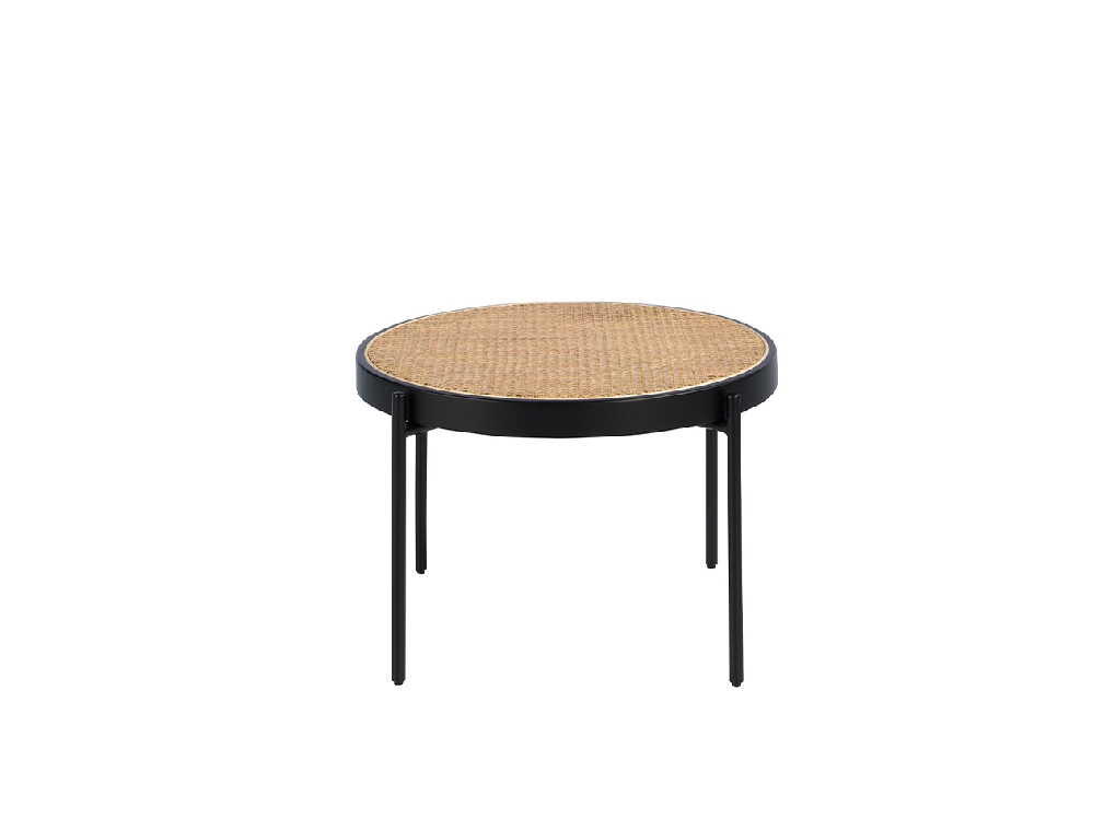 Round coffee table in rattan and black steel