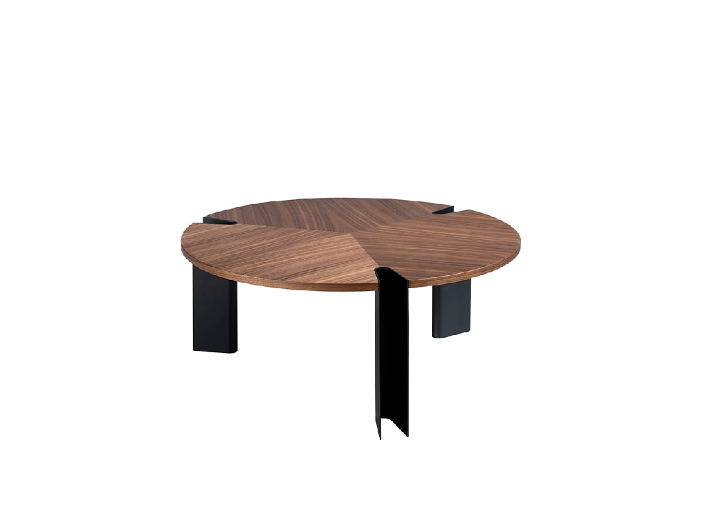 Table basse en bois de noyer et acier noir