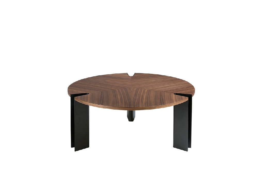 Table basse en bois de noyer et acier noir