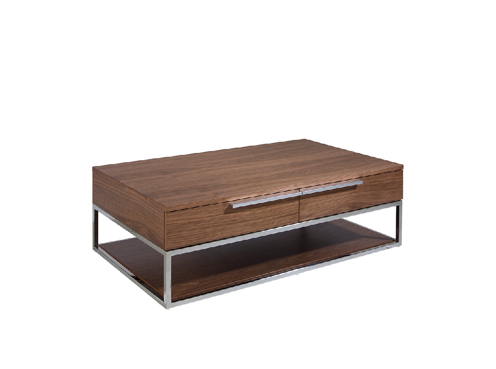 Coffee table walnut wood and chromed steel