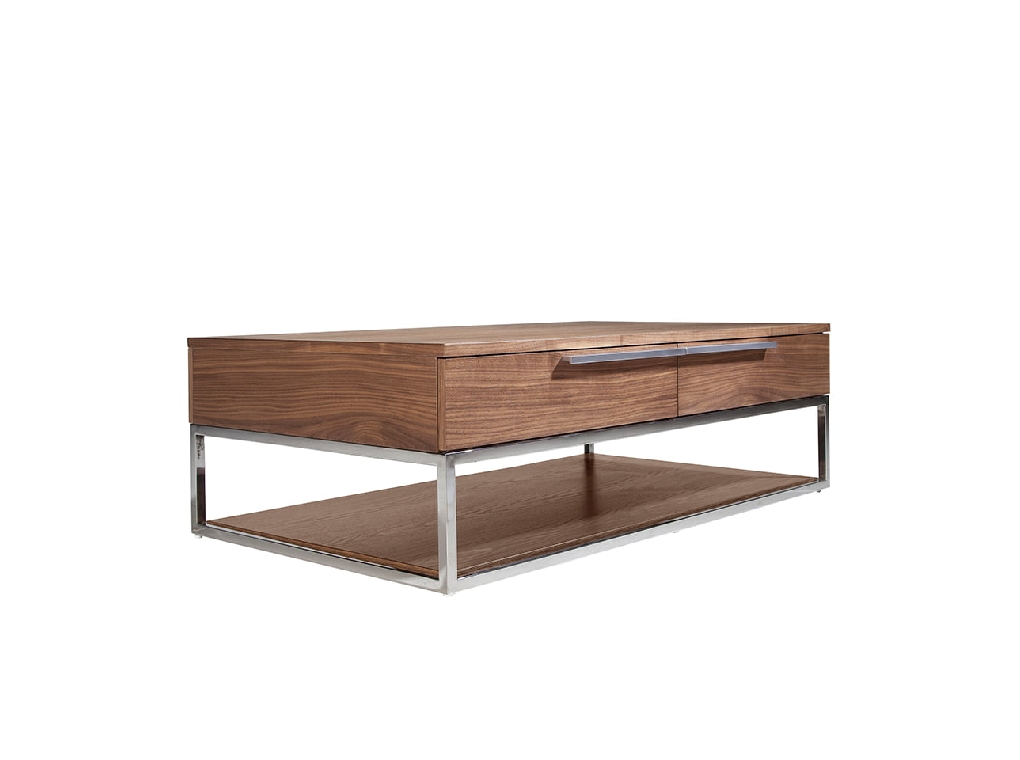 Coffee table walnut wood and chromed steel