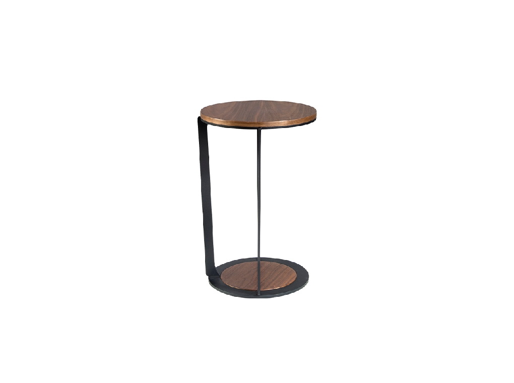 Corner table walnut wood and black steel