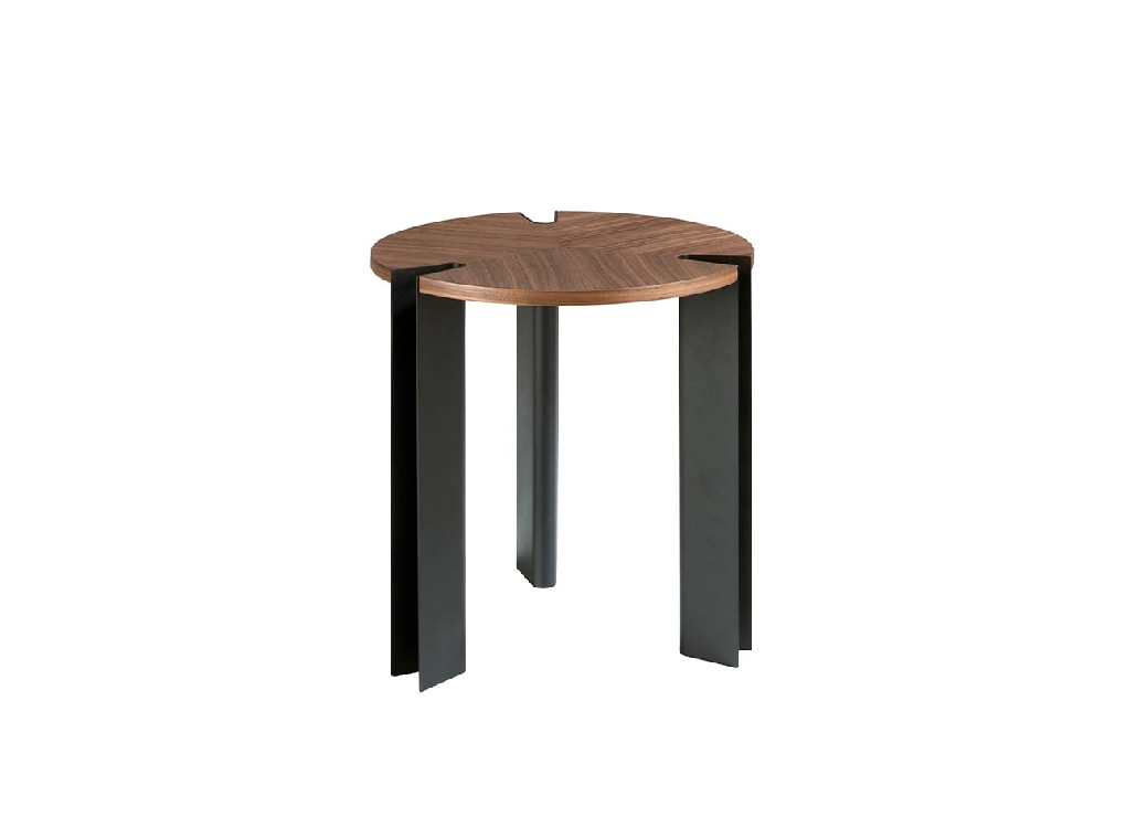 Corner table walnut wood and black steel