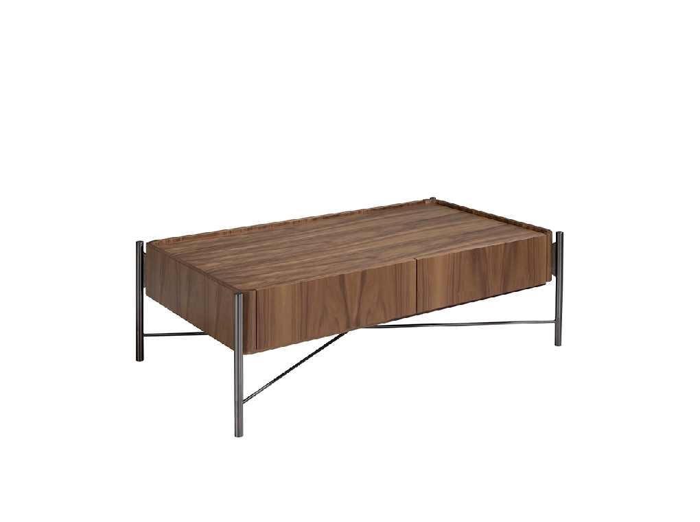 Rectangular coffee table walnut wood and blackened steel