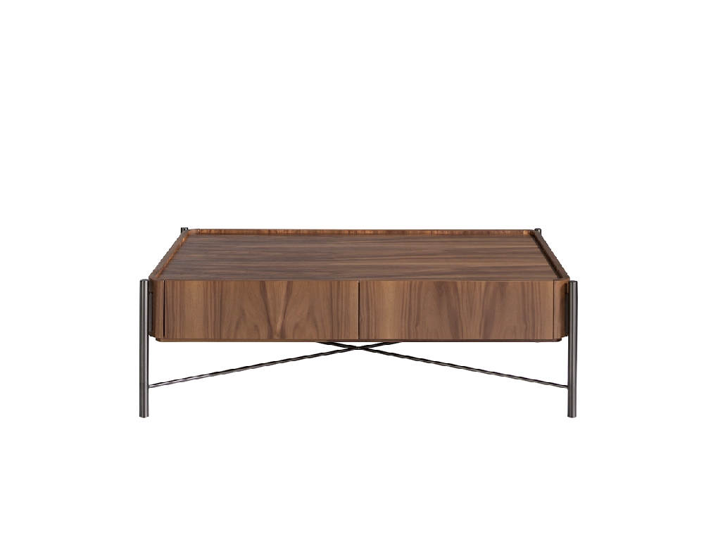 Rectangular coffee table walnut wood and blackened steel