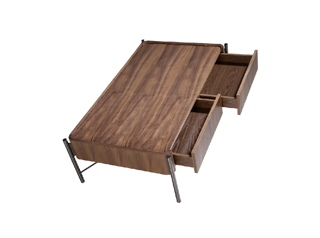 Rectangular coffee table walnut wood and blackened steel