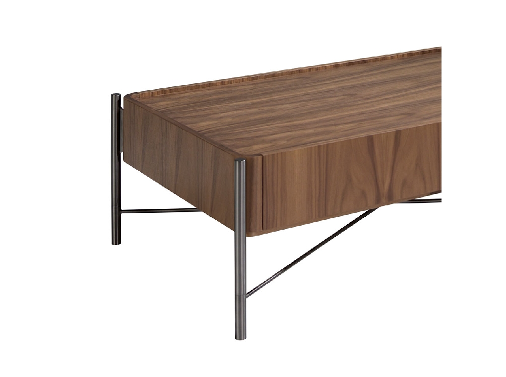 Rectangular coffee table walnut wood and blackened steel