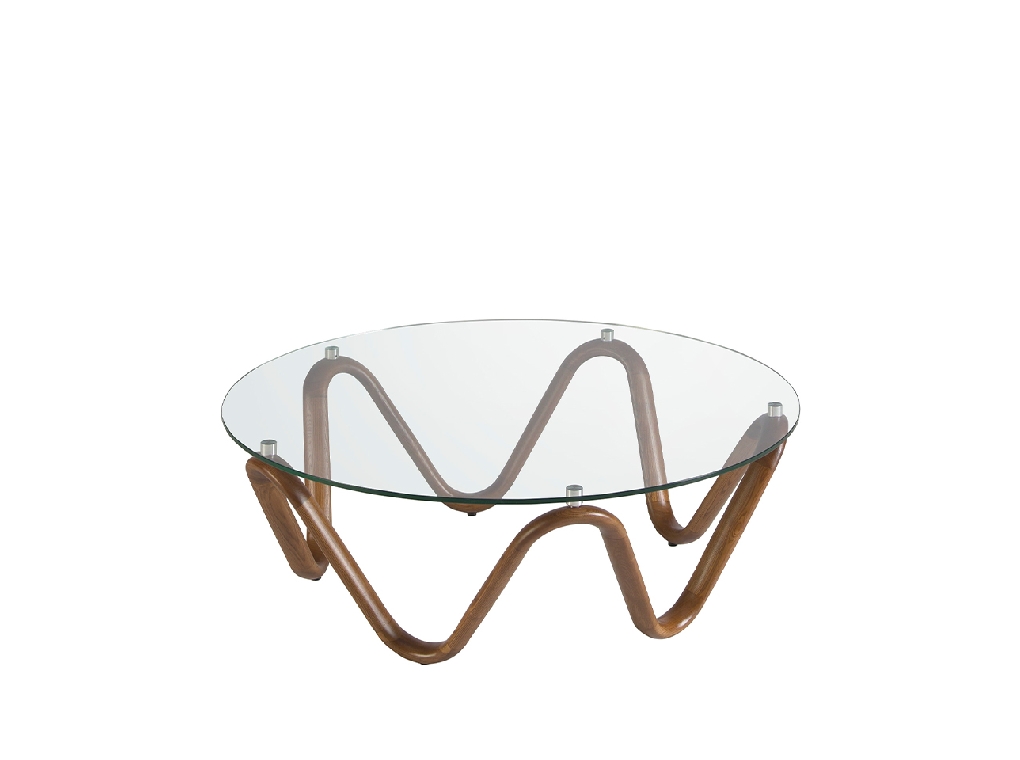 Round coffee table in tempered glass and walnut