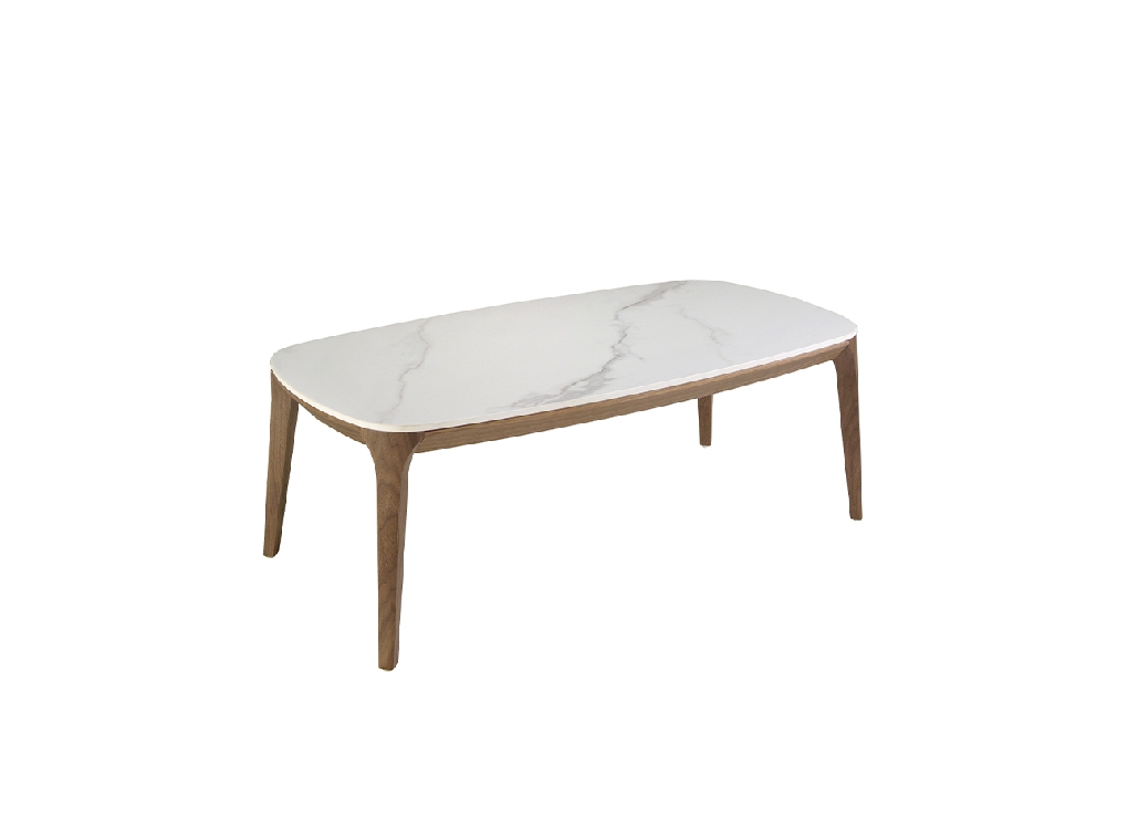 Oval porcelain marble and walnut oval table