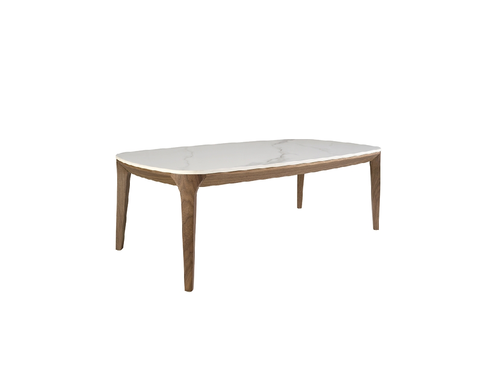 Oval porcelain marble and walnut oval table