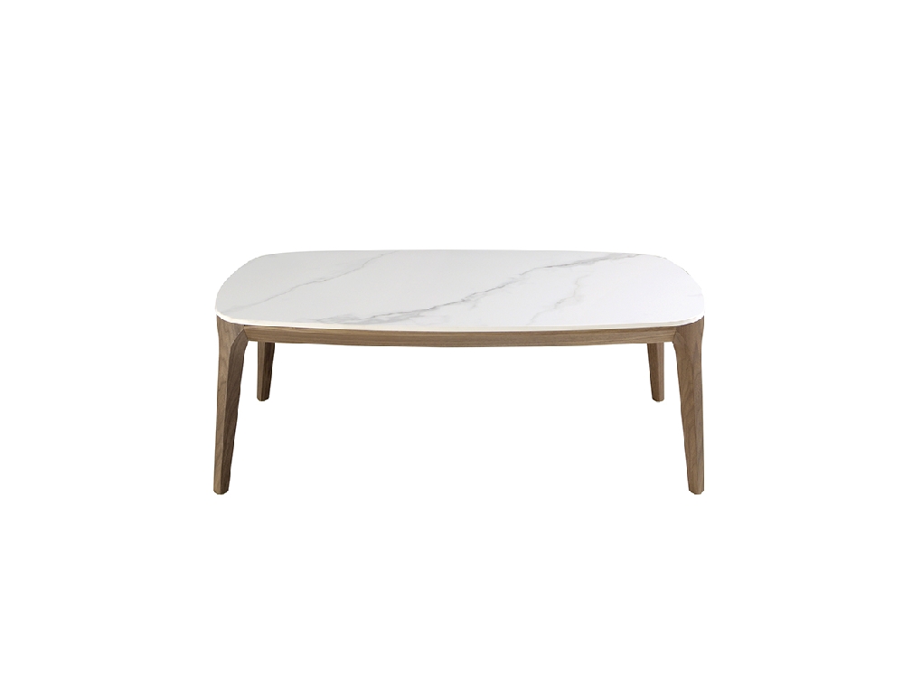 Tavolo ovale in marmo porcellanato e noce