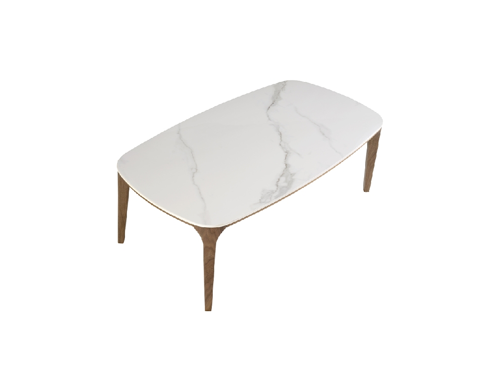 Oval porcelain marble and walnut oval table