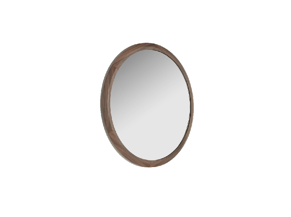 Walnut wood frame circular mirror