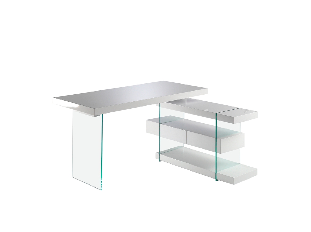 White wooden desk and tempered glass